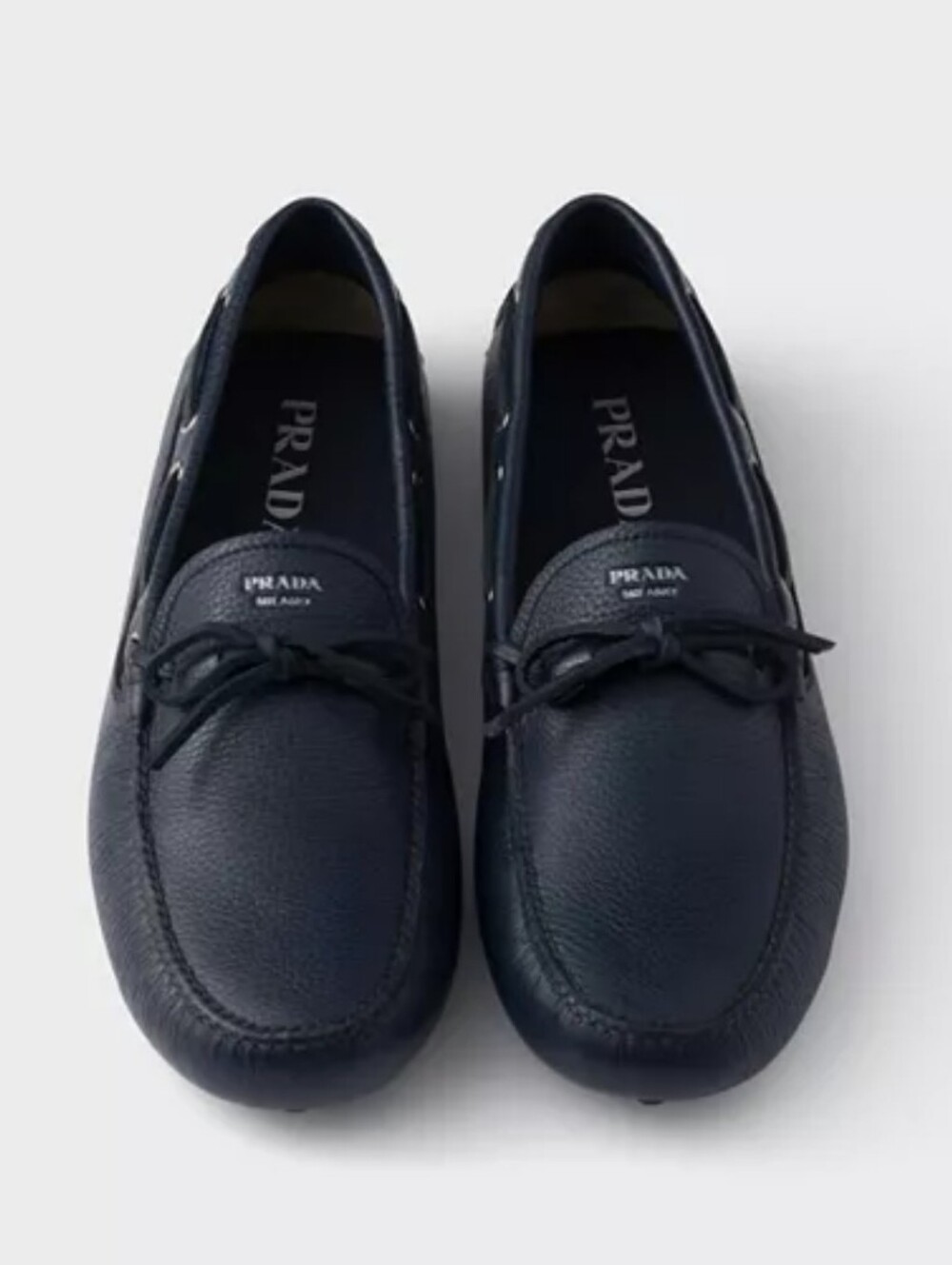 $1,170 PRADA Grid Logo Driving Loafers Leather Navy UK 8.5 & 9/ US 9.5 & 10 NWT